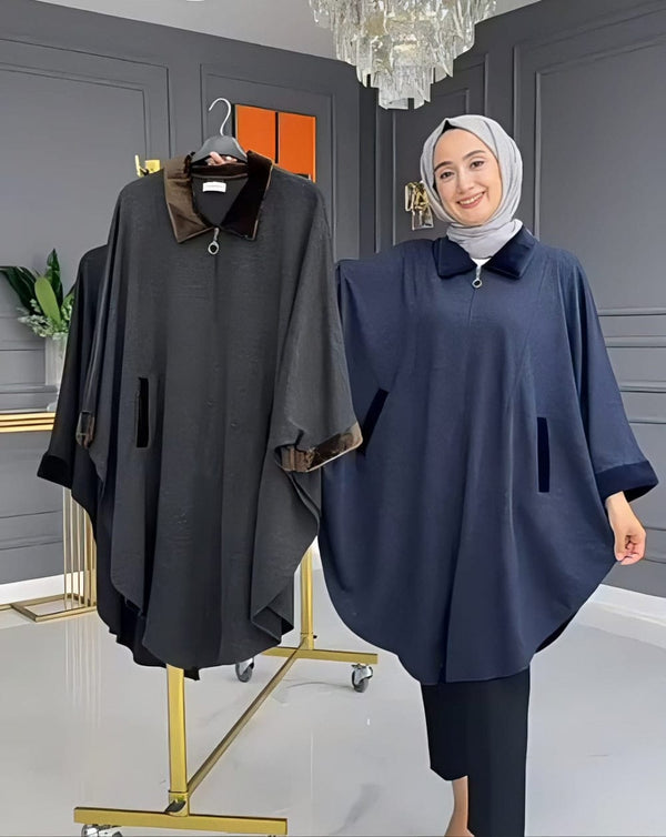 Zipper Shawl Ponchos with Cozy Neck