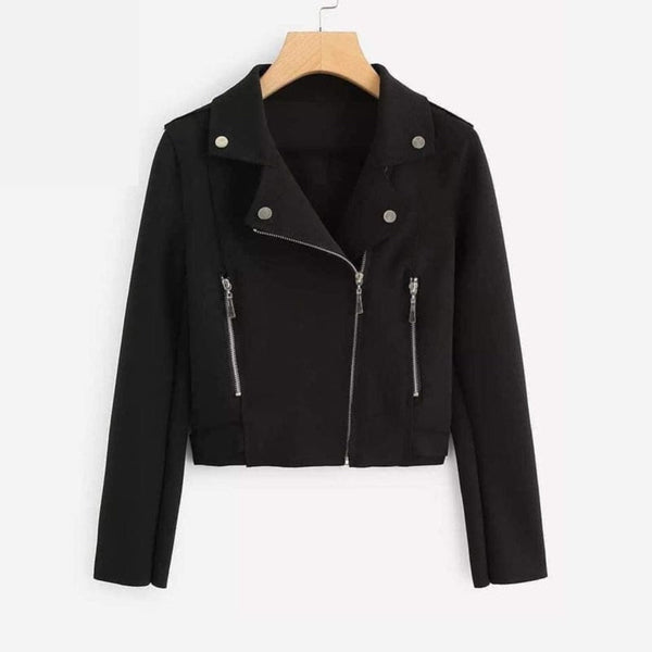 Cross Zipper Fleece Coat -Black