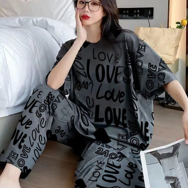 Gray Love Printed Shirt And Trouser